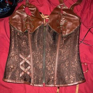 Brown Lace-Up Corset Top